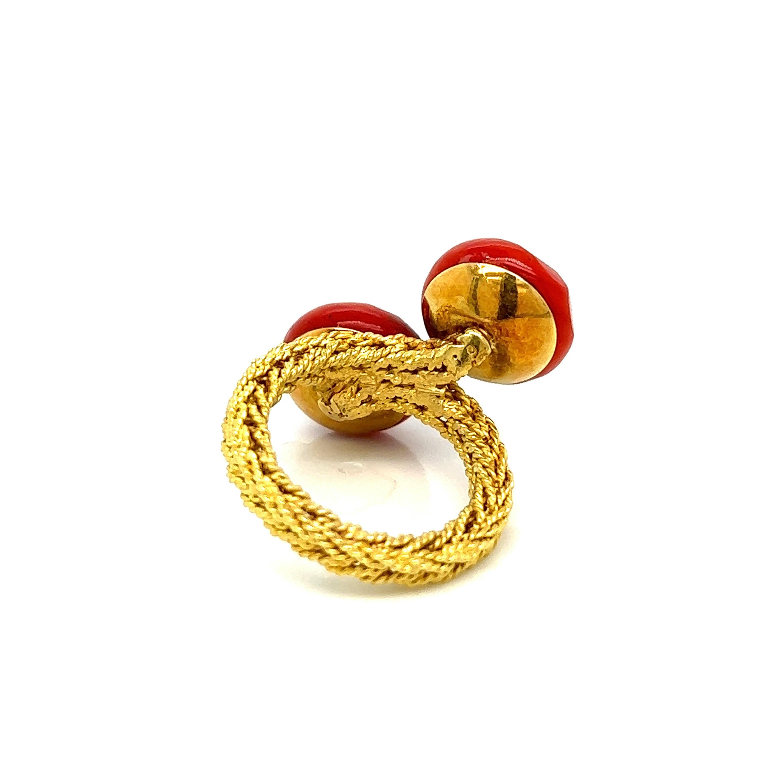 Faceted Double Coral Gold Ring  For Sale 1