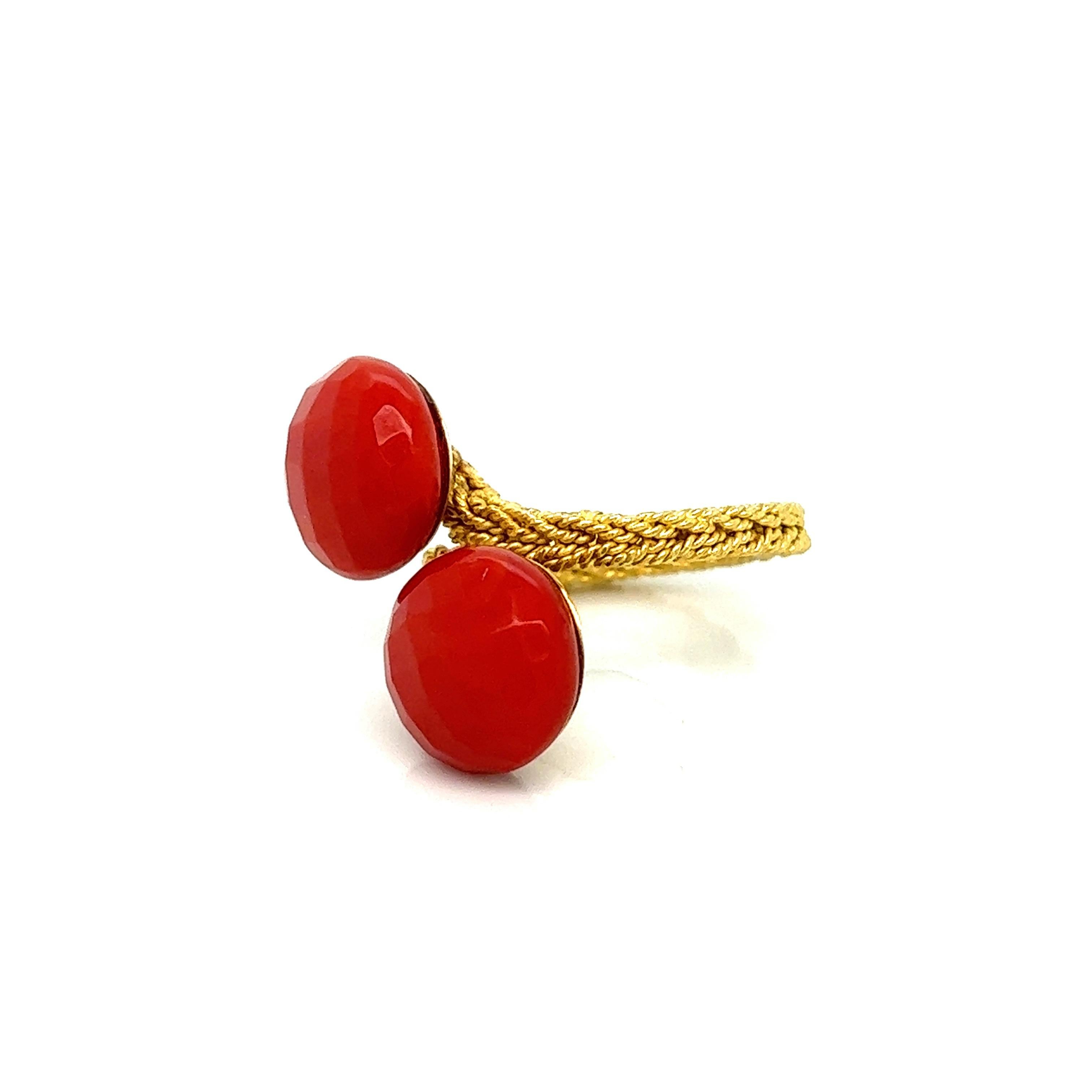 Faceted Double Coral Gold Ring  For Sale 3