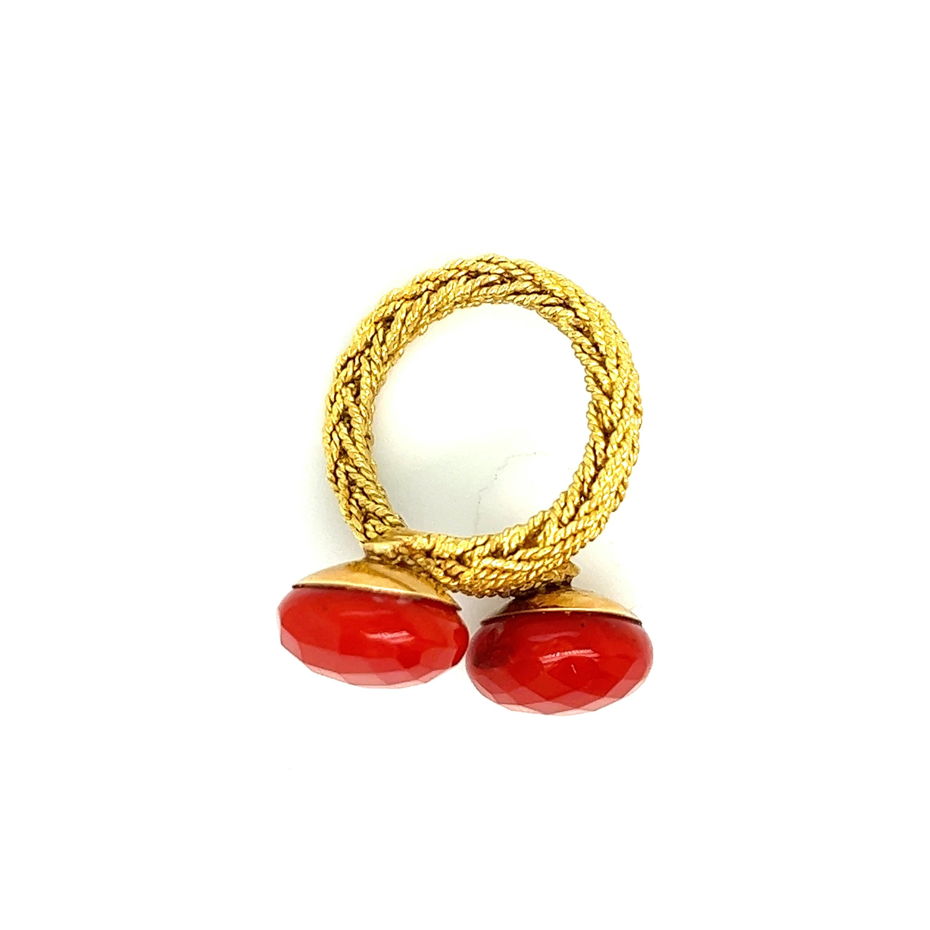 Faceted Double Coral Gold Ring  For Sale 5