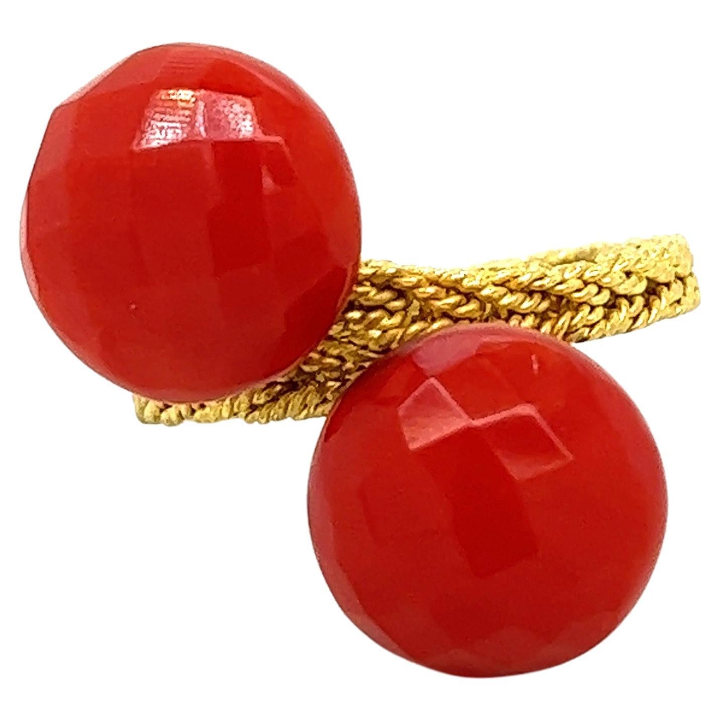 Faceted Double Coral Gold Ring 