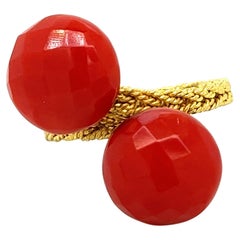 Retro Faceted Double Coral Gold Ring 
