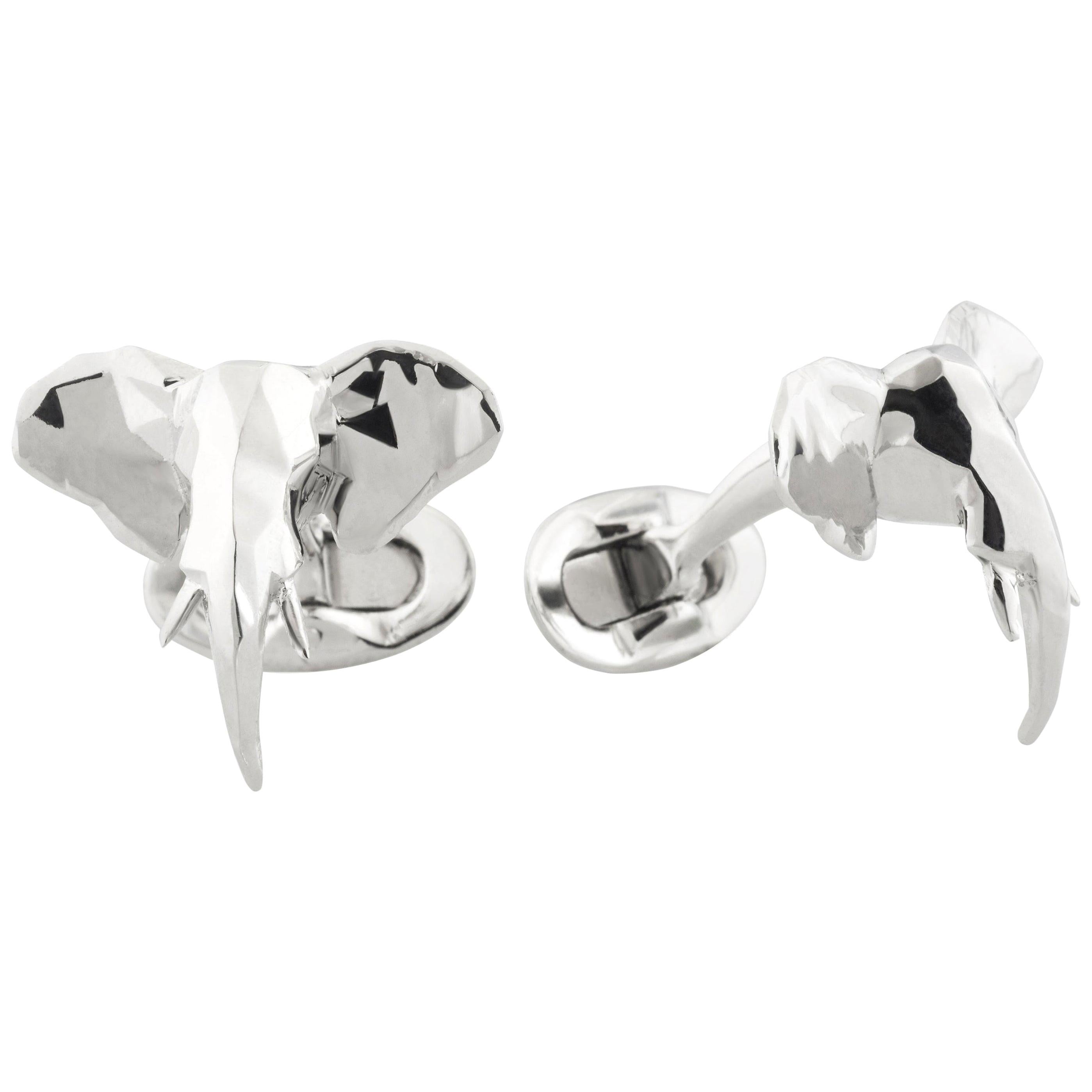 Faceted Elephant Head Cufflinks in Sterling Silver by Fils Unique