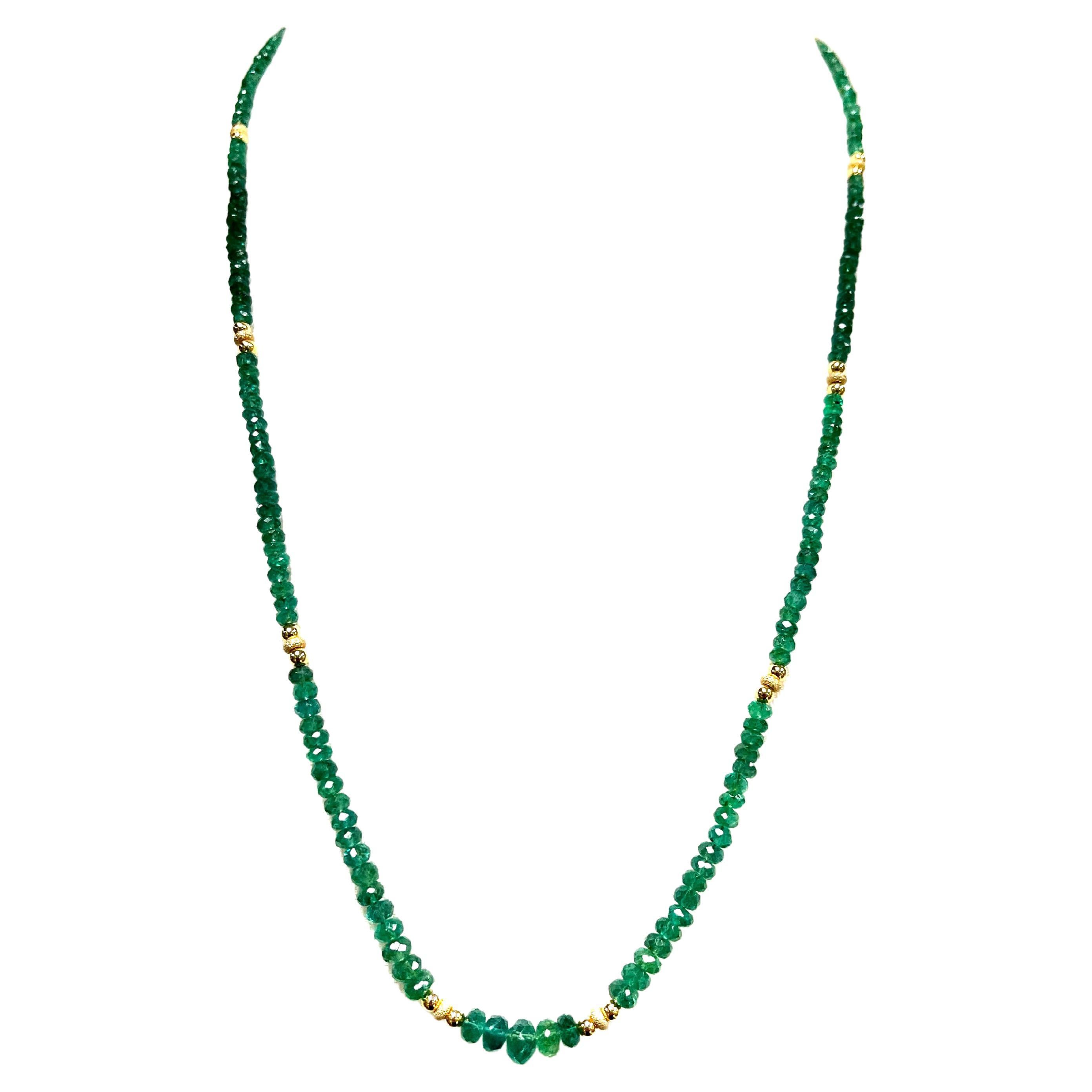 1970s Meister Emerald Beads and Gold Rondelles Necklace For Sale at
