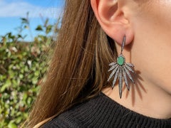 Faceted Emerald & CZ in Sterling Silver and Black Rhodium Earrings