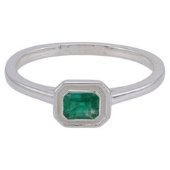 Faceted emerald silver ring, 5.5 size