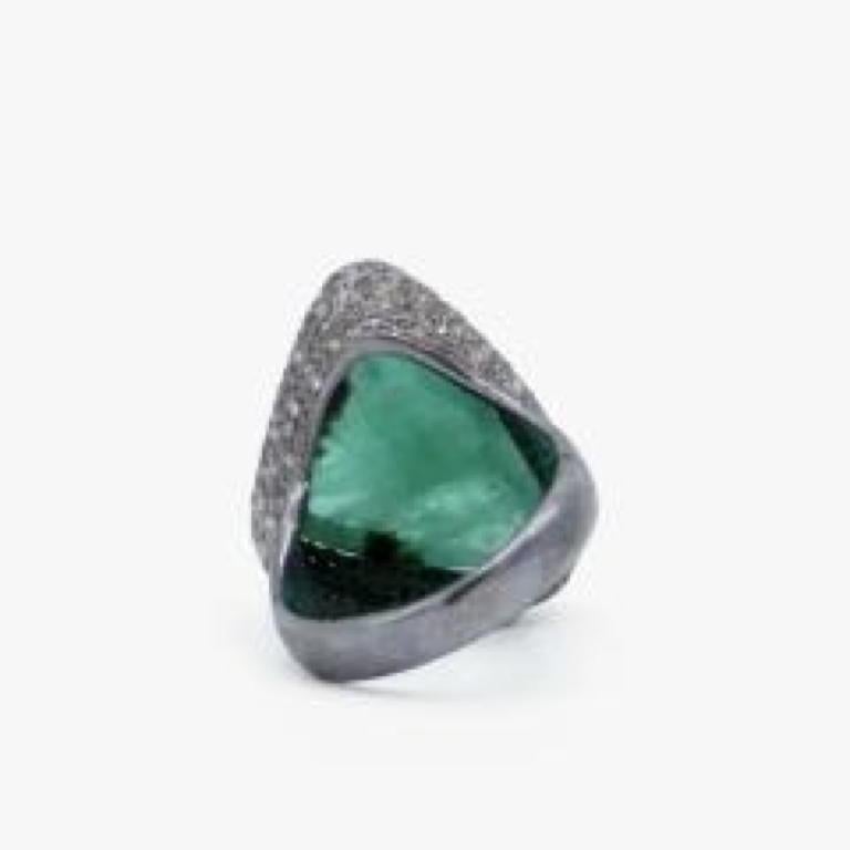 Anillo Paradizia Esmeralda Facetada con Diamantes Pavé en venta 1