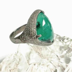 Faceted Emerald with Pave Diamond Paradizia Ring