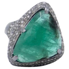 Faceted Emerald with Pave Diamond Paradizia Ring