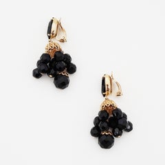 Faceted Faux Onyx Bead Dangle Earrings By Lewis Segal, 1960s