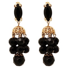 Faceted Faux Onyx Bead Dangle Earrings By Lewis Segal, 1960s