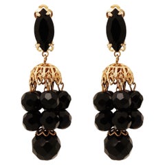 Vintage Faceted Faux Onyx Bead Dangle Earrings By Lewis Segal, 1960s