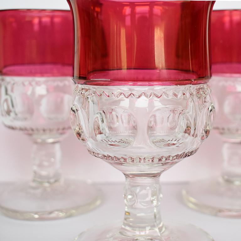Glass Faceted Flashed Pink Cranberry Kings Crown Etched Tableware Set of 16 by Tiffin