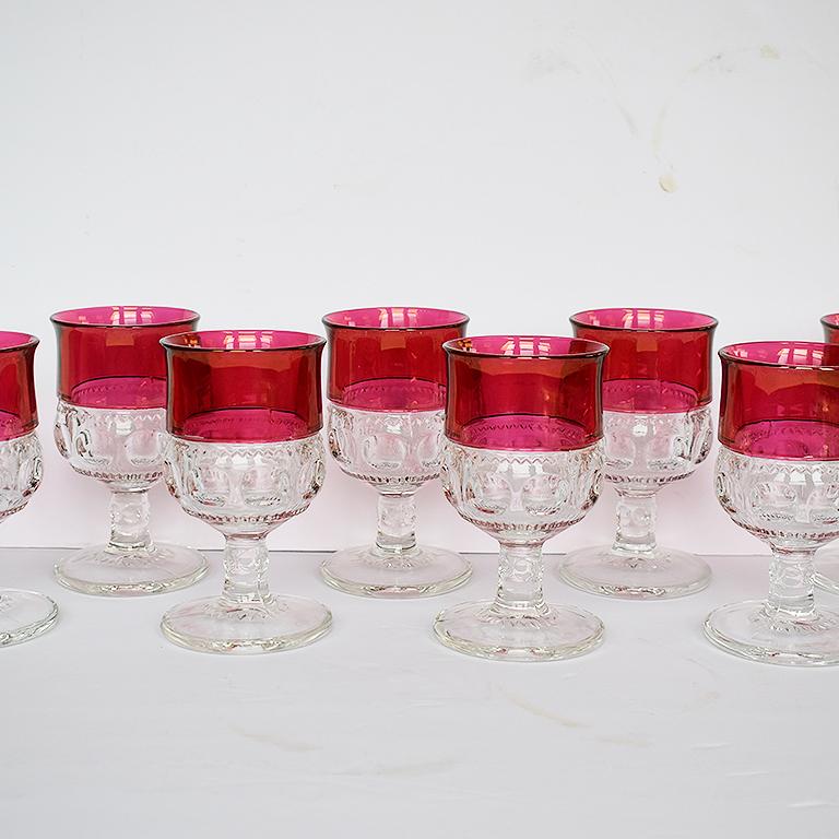 Faceted Flashed Pink Cranberry Kings Crown Etched Tableware Set of 16 by Tiffin 2