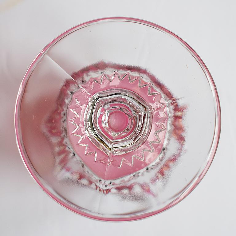 20th Century Faceted Flashed Pink Cranberry Kings Crown Etched Tableware Set of 16 by Tiffin