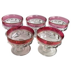 Faceted Flashed Cranberry Thumbprint Coupe Glasses, Set of 5