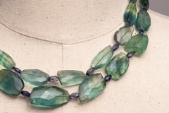 Faceted Fluorite and Iolite Double Strand Beaded Necklace