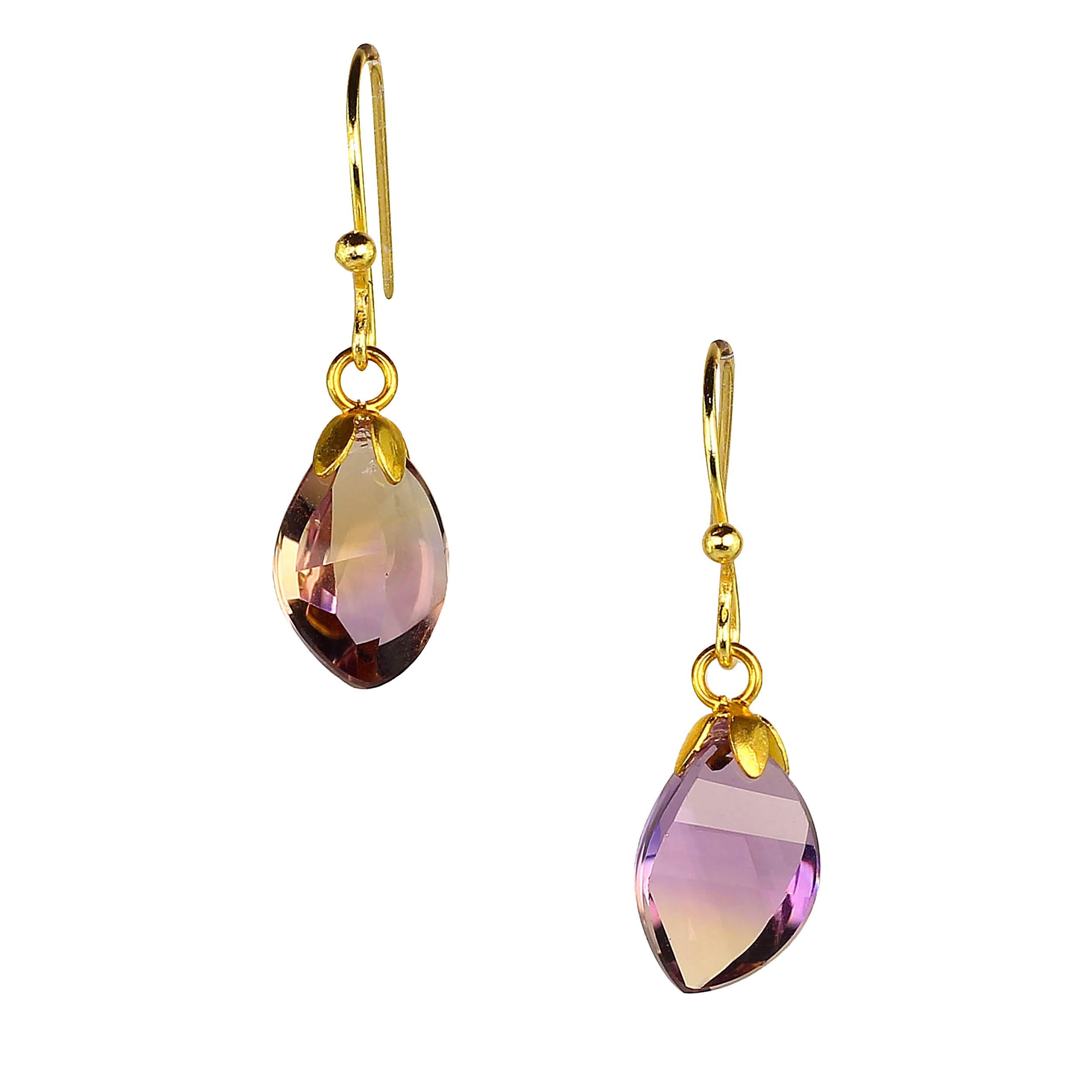 AJD Faceted Free-Form Brazilian Ametrine Earrings on French Hooks