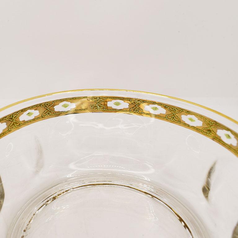 Faceted French Glass Bowls With Gold And Green Art Deco Band By Arcoroc A Pair For Sale At 1stdibs