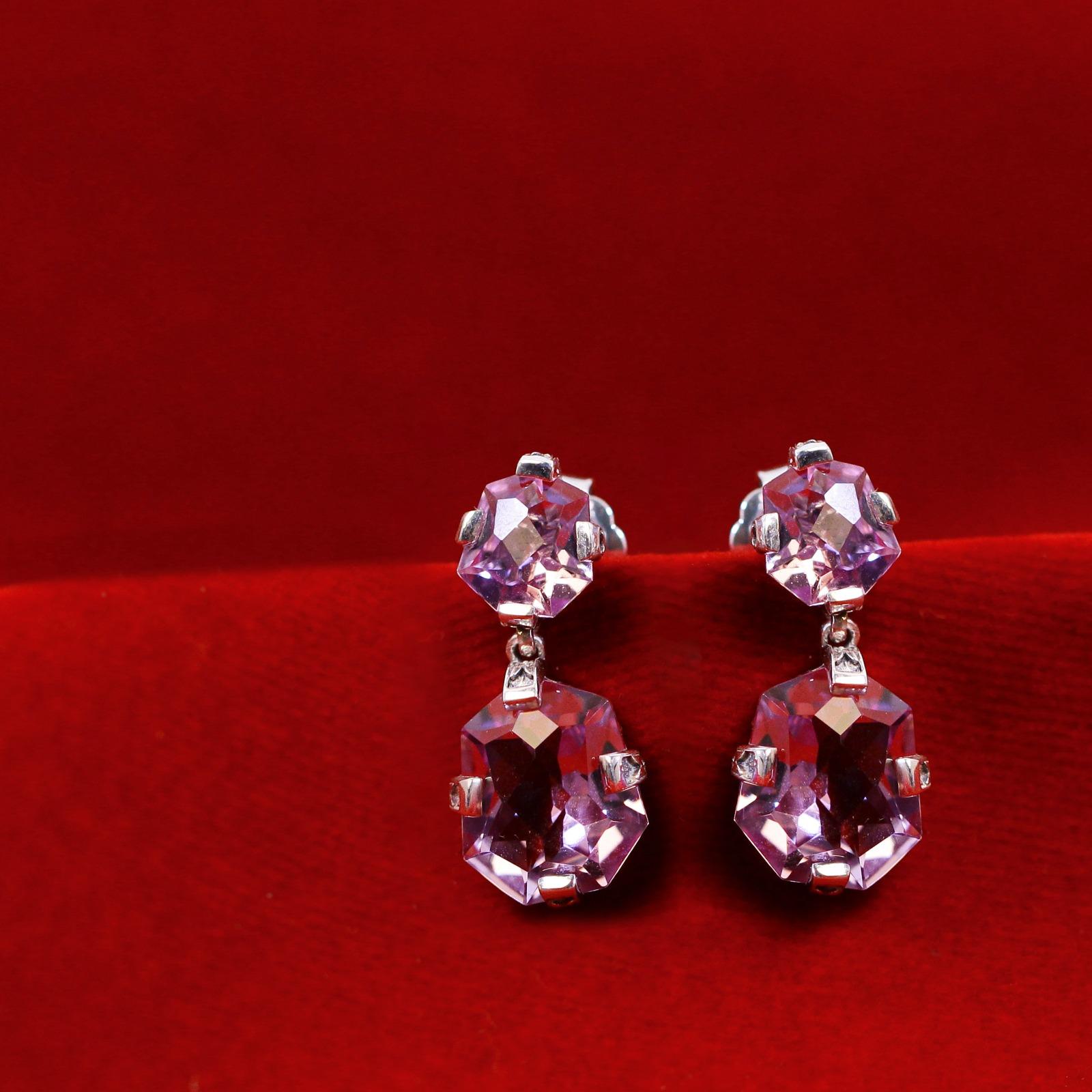 Faceted Galactical Amethyst Double Drop Earring In Sterling Silver In New Condition For Sale In Lyndhurst, NJ