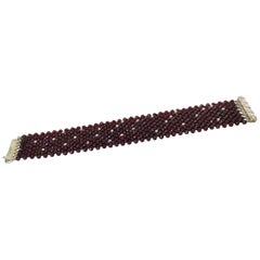 Marina J. Bracelet of Woven Faceted Garnet beads and Sterling Silver Clasp 