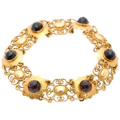 Retro 14 Karat Gold Garnet Openwork Link Bracelet