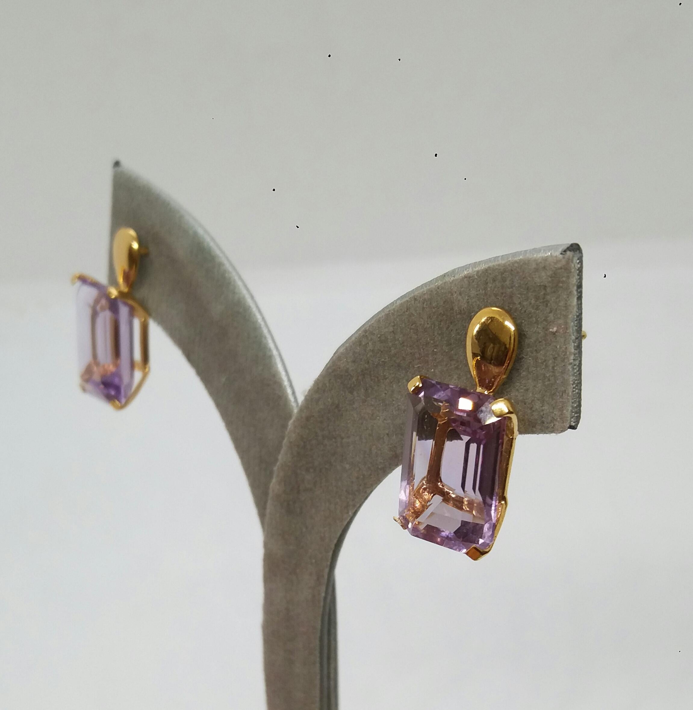 Faceted Genuine Amethyst Octagon Shape 14 Karat Yellow Gold Stud Earrings For Sale 1