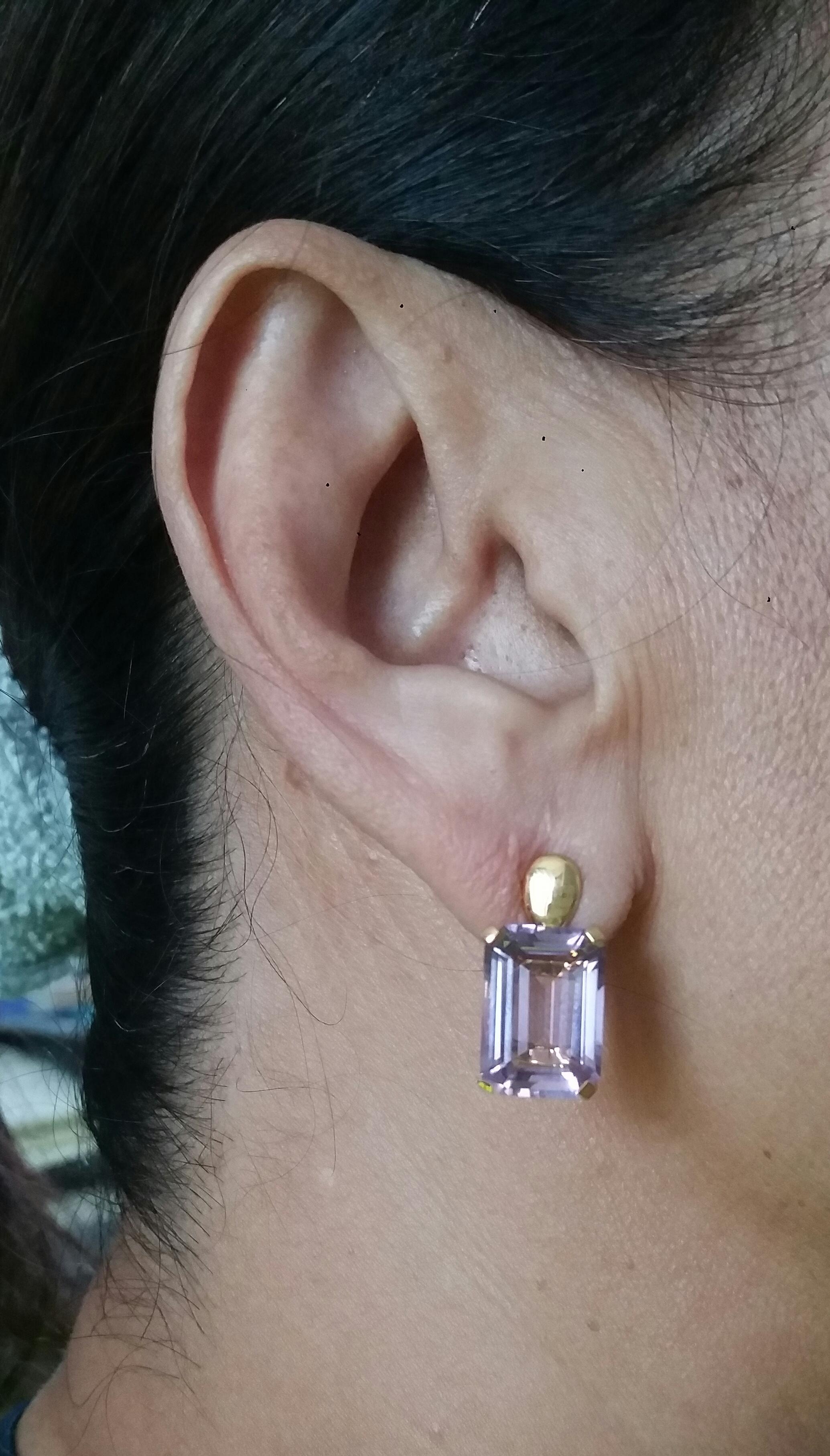 Faceted Genuine Amethyst Octagon Shape 14 Karat Yellow Gold Stud Earrings For Sale 2