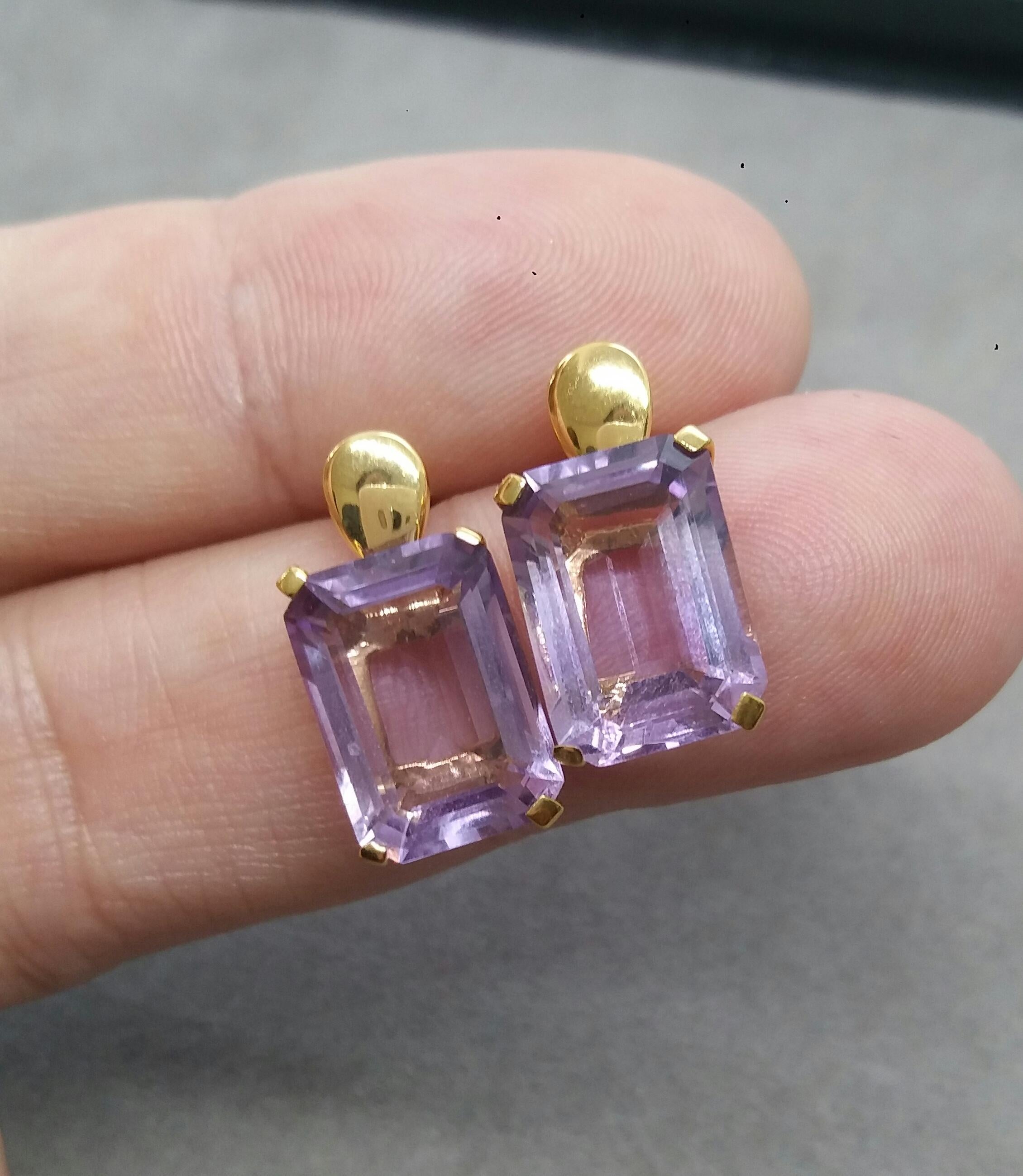 Contemporary Faceted Genuine Amethyst Octagon Shape 14 Karat Yellow Gold Stud Earrings For Sale