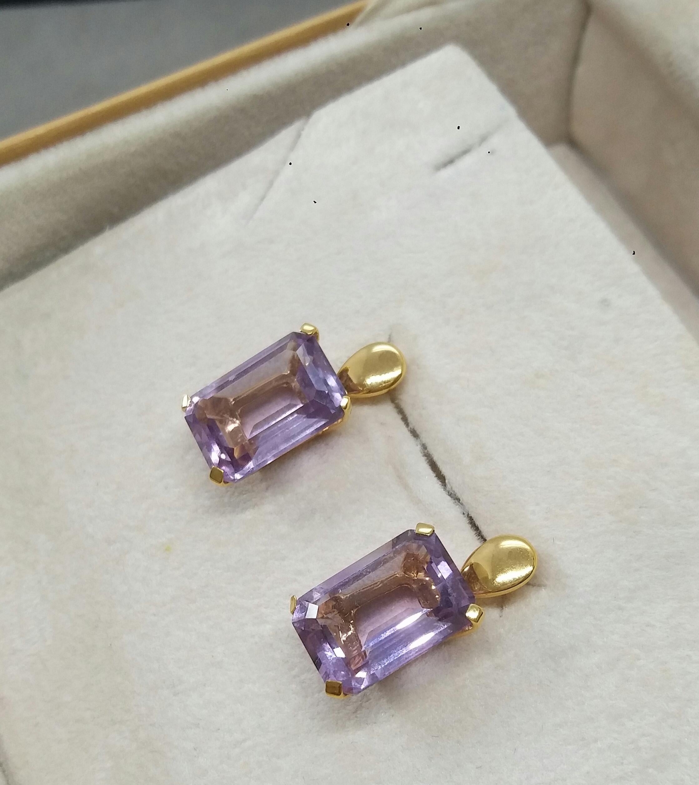 Faceted Genuine Amethyst Octagon Shape 14 Karat Yellow Gold Stud Earrings In Good Condition For Sale In Bangkok, TH