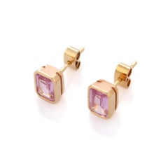 Faceted Genuine Pink Sapphire Octagon Shaped Stud Earrings in 18K Yellow Gold