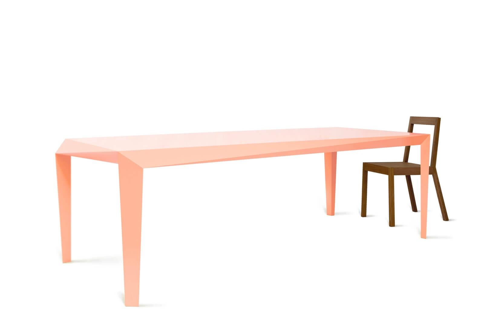 Minimalist Faceted, Geometric Volt Dining Table, 'Salmon Pink' by Reinier De Jong For Sale