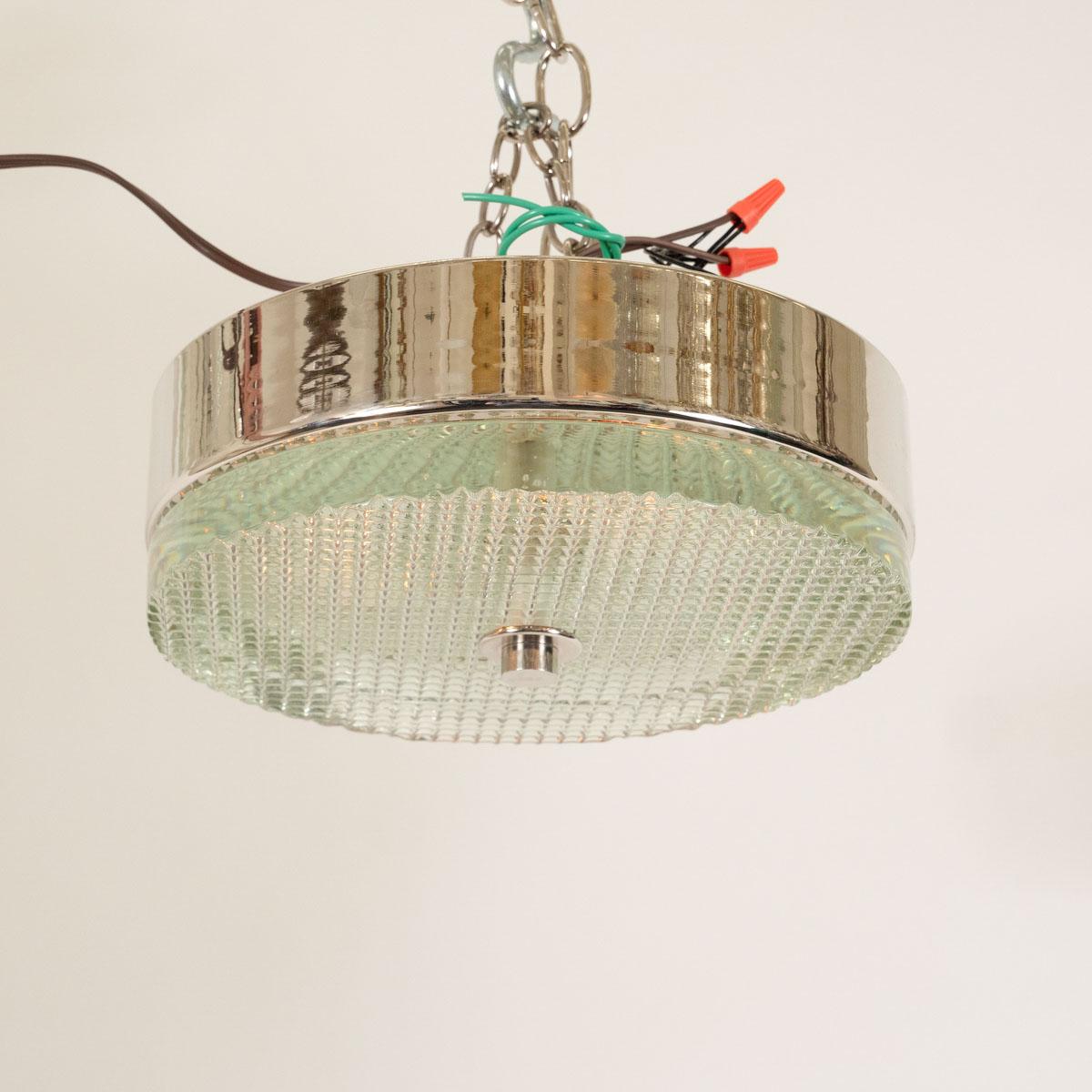 Mid-Century Modern Faceted Glass and Nickel Flush Mount For Sale