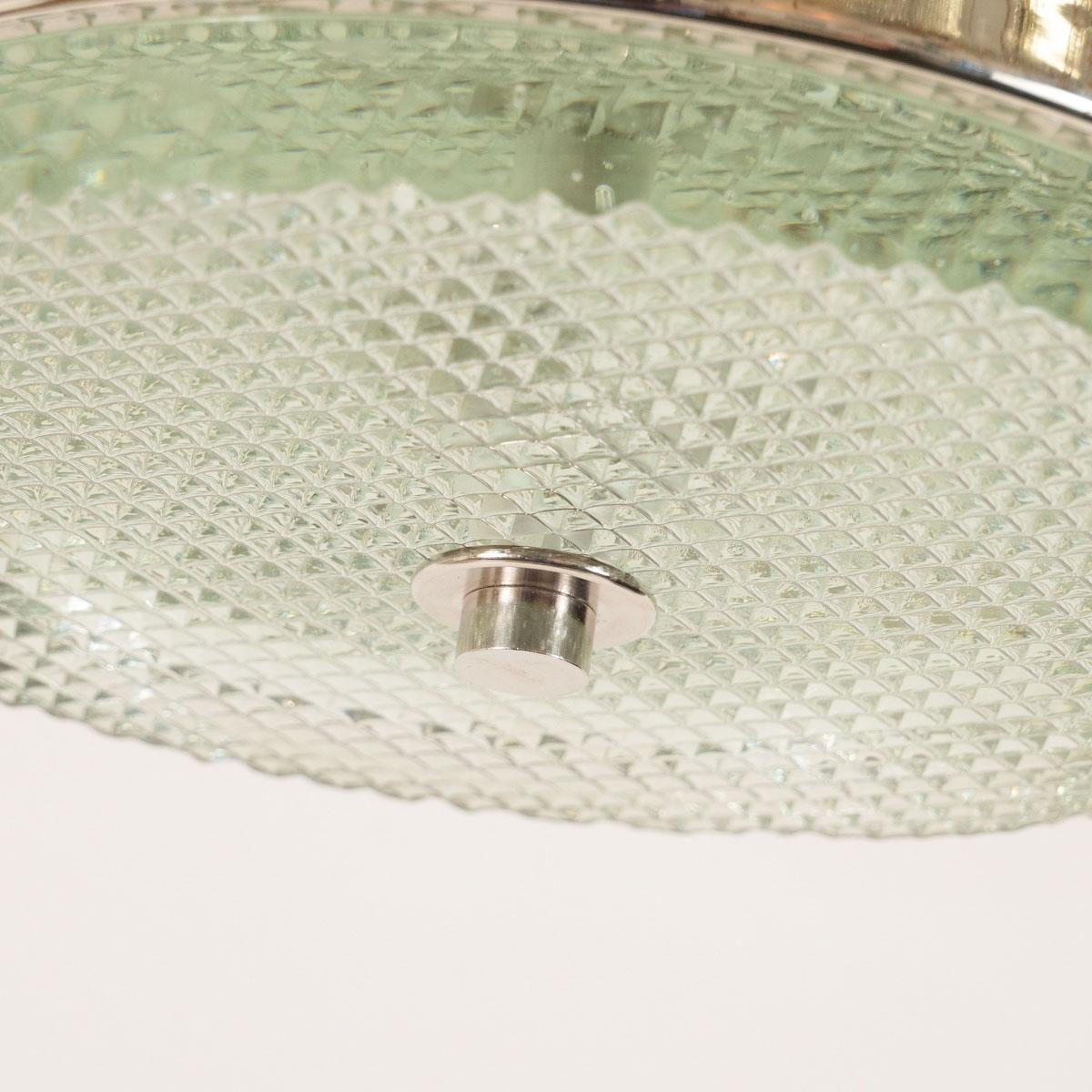 Faceted Glass and Nickel Flush Mount For Sale 1