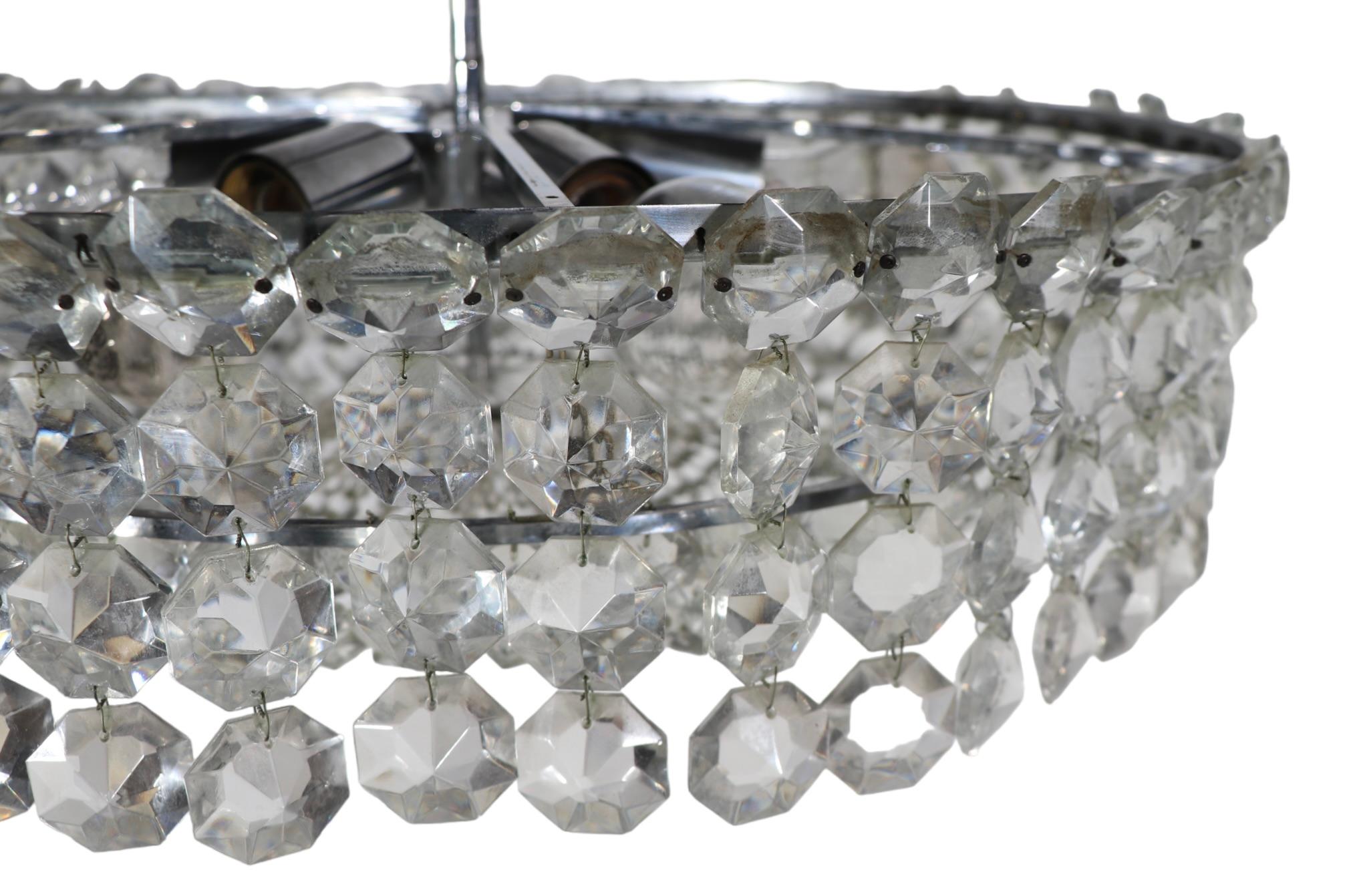 Faceted Glass Bead Basket  Chandelier by Prescolite c 1960/1970's  For Sale 11