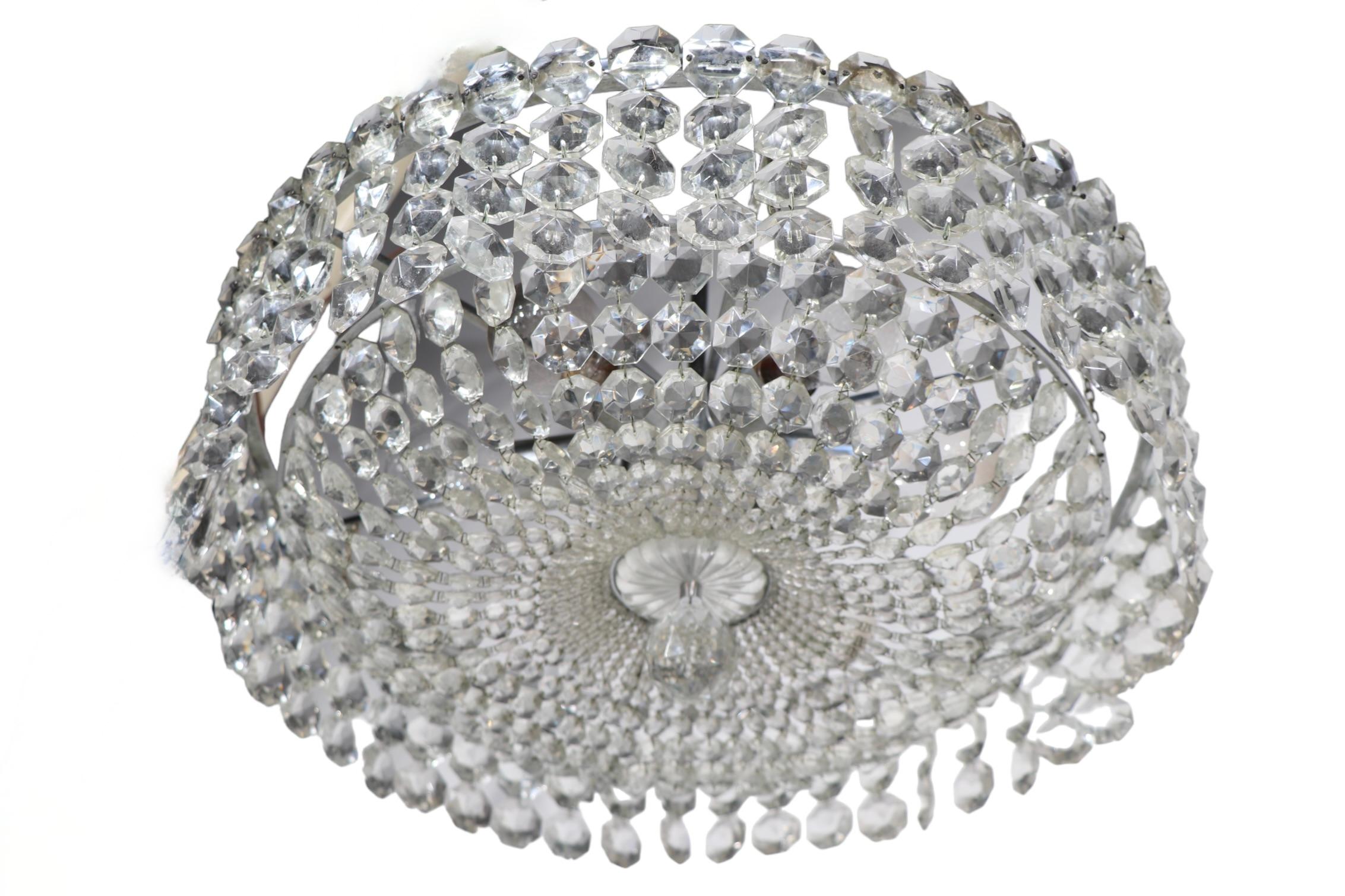 American Faceted Glass Bead Basket  Chandelier by Prescolite c 1960/1970's  For Sale