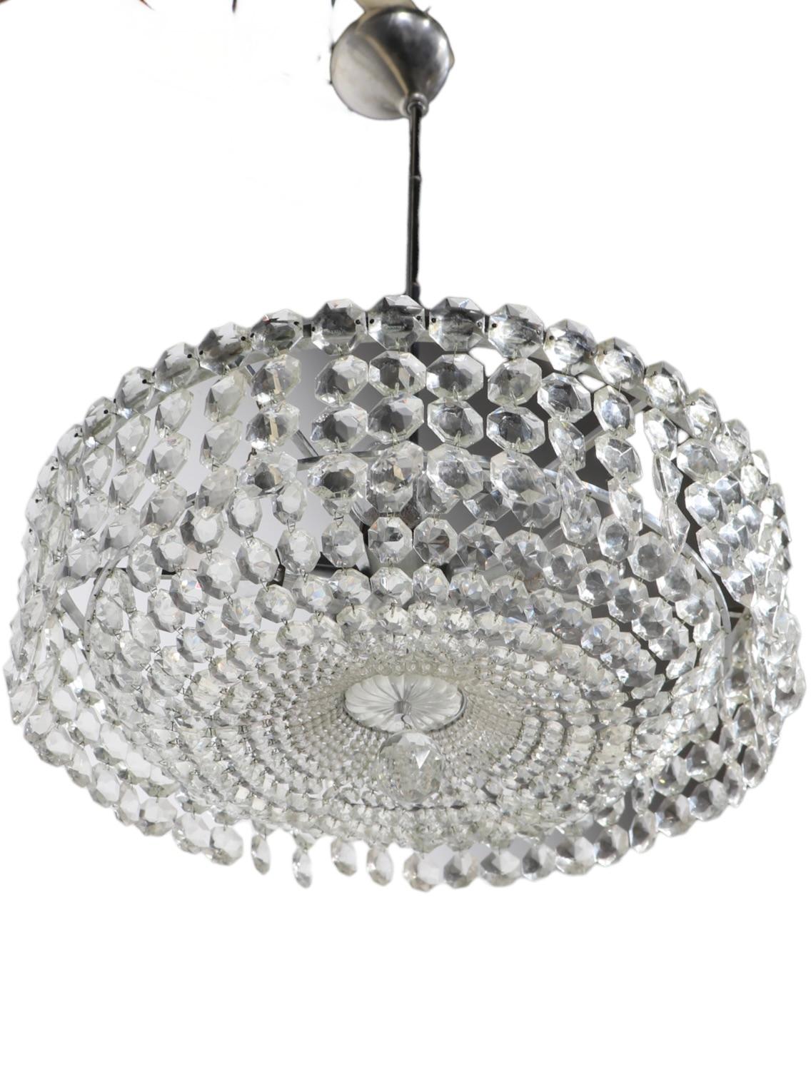 Faceted Glass Bead Basket  Chandelier by Prescolite c 1960/1970's  In Good Condition For Sale In New York, NY