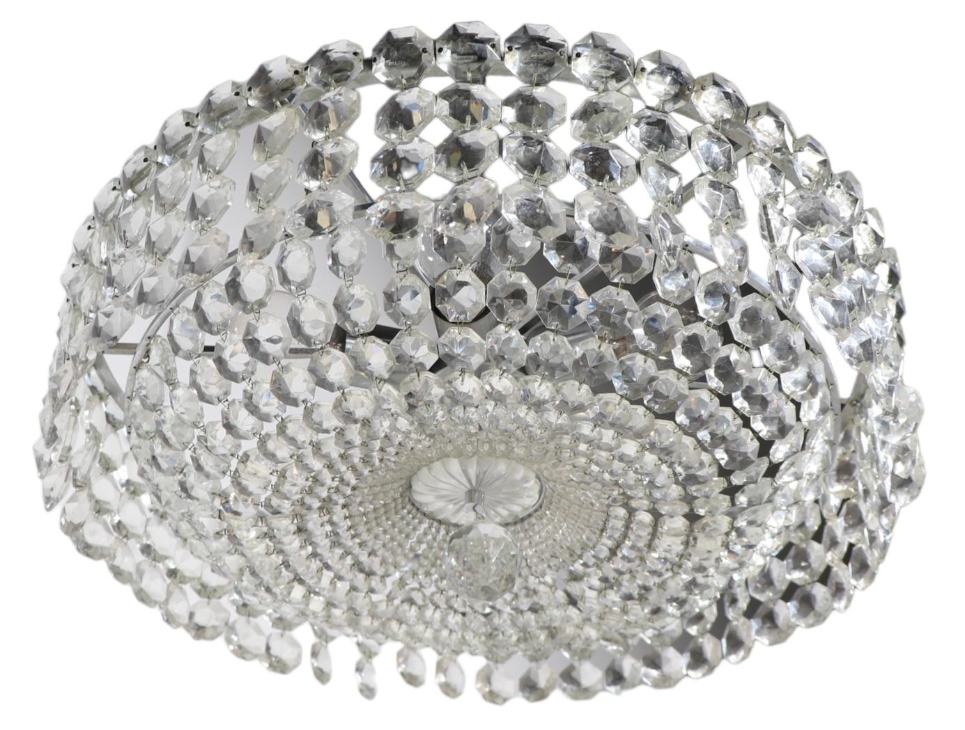20th Century Faceted Glass Bead Basket  Chandelier by Prescolite c 1960/1970's  For Sale