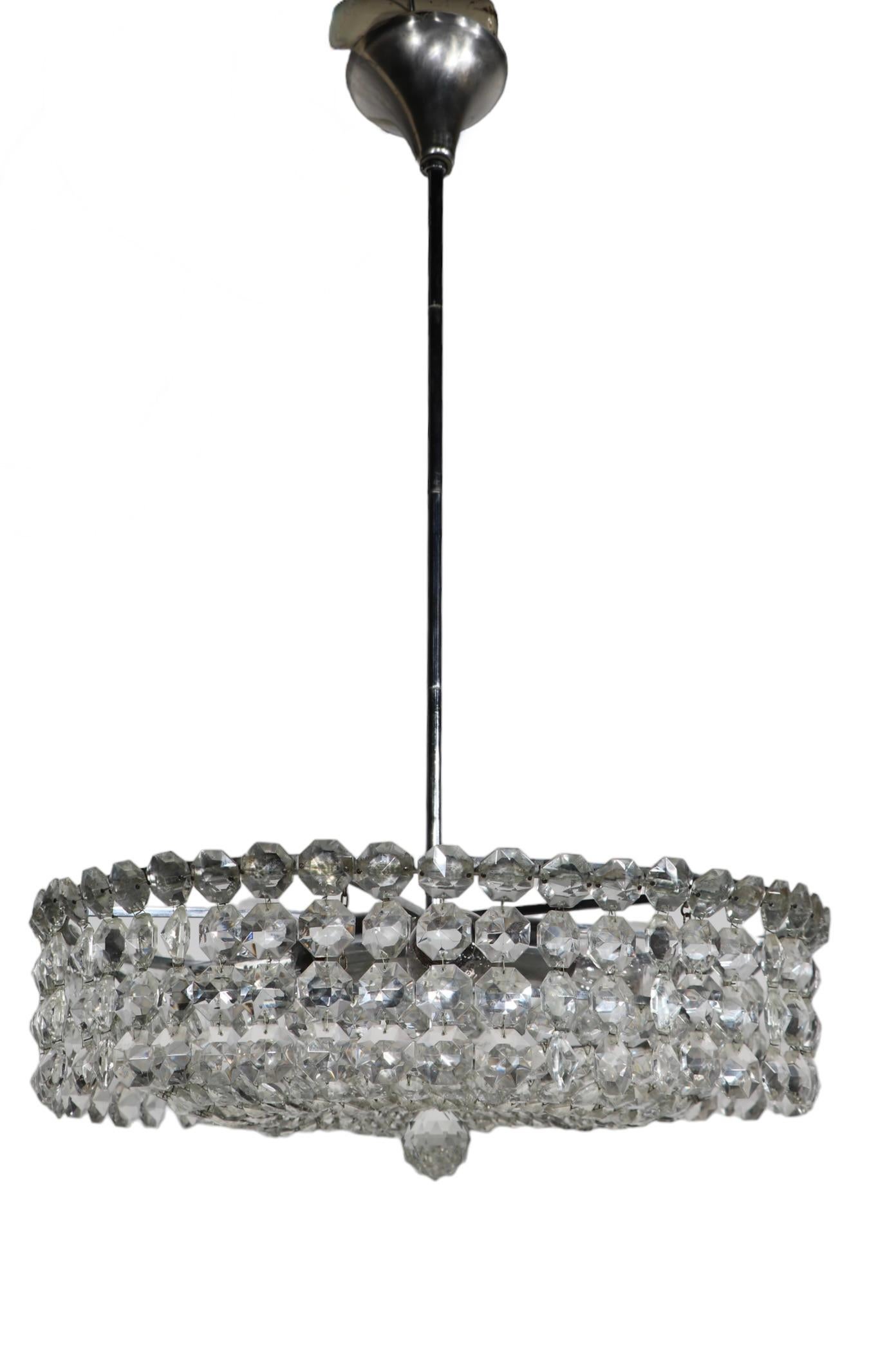 Faceted Glass Bead Basket  Chandelier by Prescolite c 1960/1970's  For Sale 1