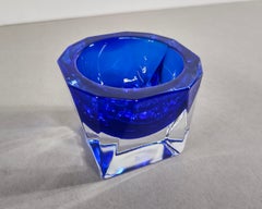 Faceted Glass Cobalt Blue Candle Holder Catchall Dish 1980s