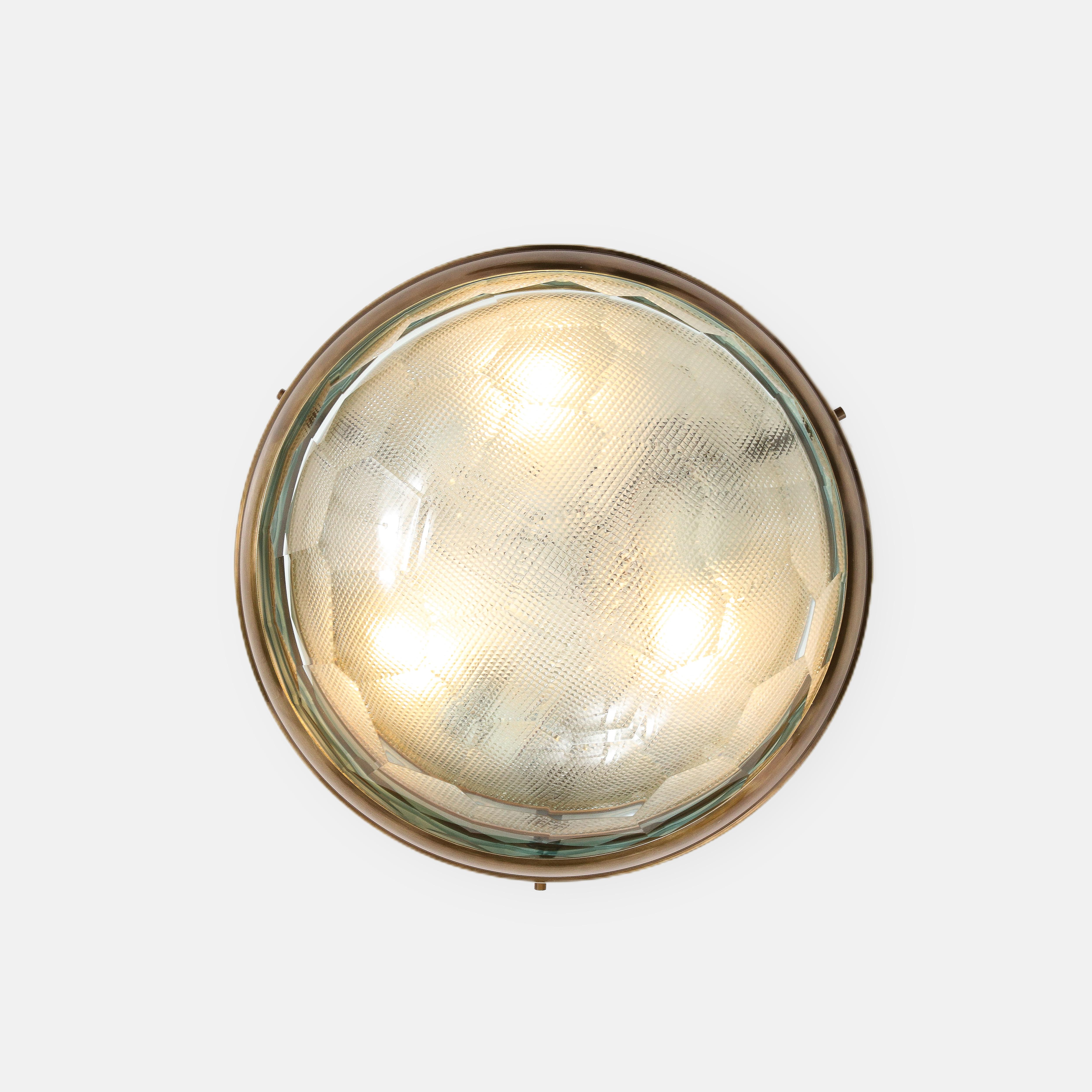 Faceted Glass Flush Mount Ceiling Light in Style of Fontana Arte, 1960s In Good Condition For Sale In New York, NY