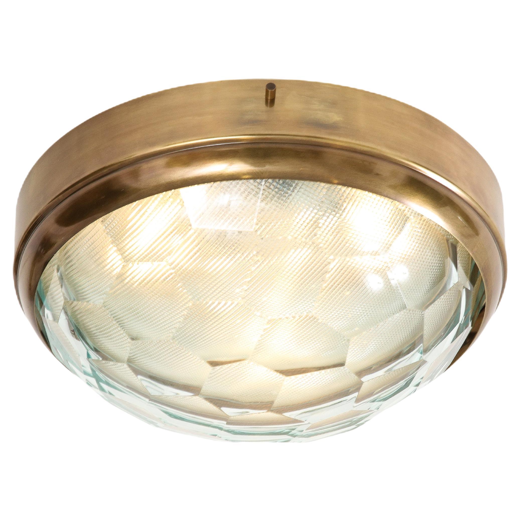 Faceted Glass Flush Mount Ceiling Light in Style of Fontana Arte, 1960s