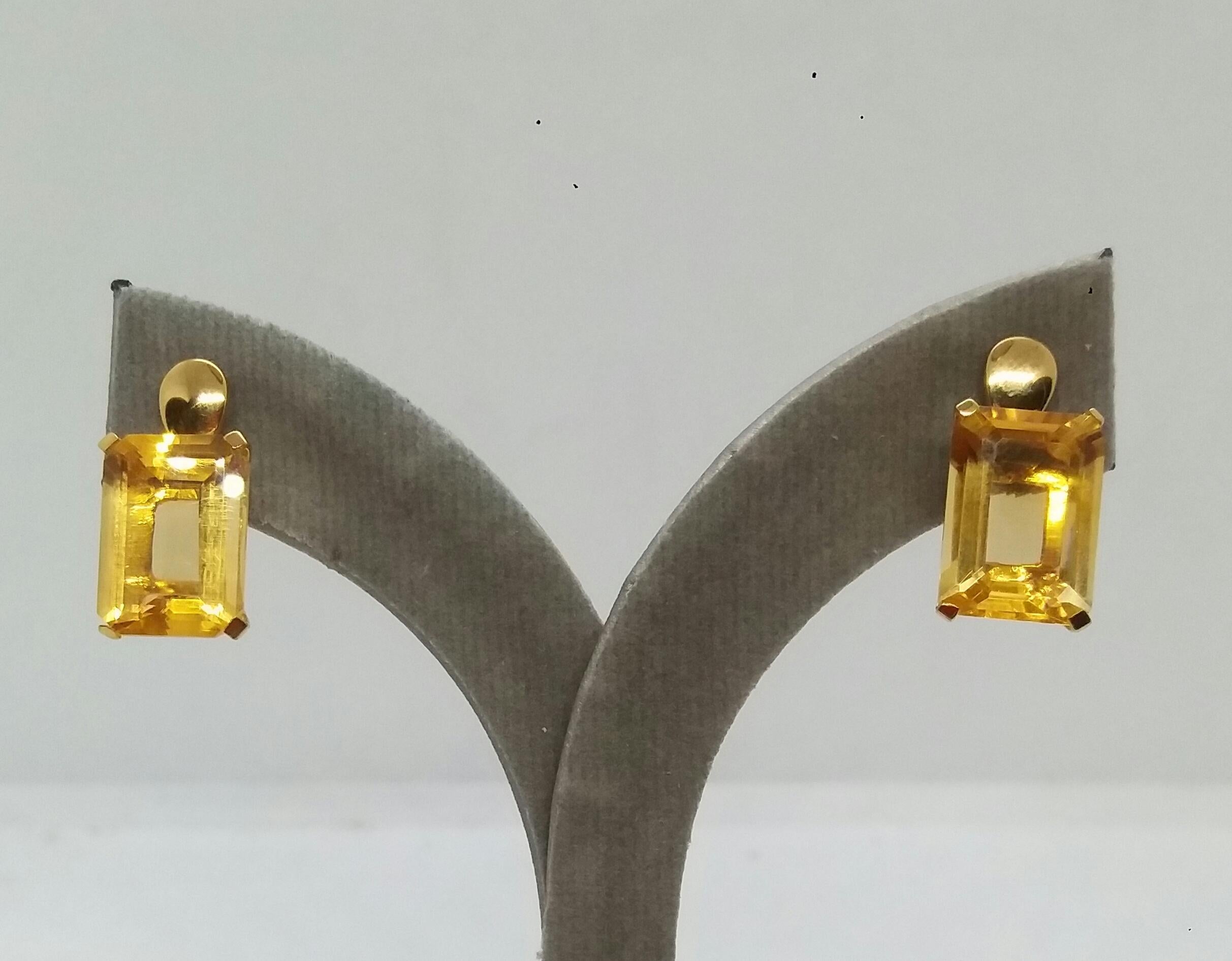 Faceted Golden Citrine Octagon Shape 14 Karat Yellow Gold Stud Earrings For Sale 4