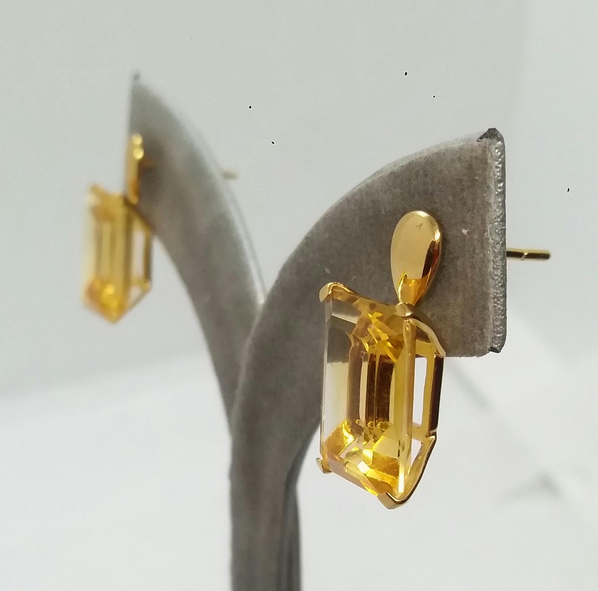 Faceted Golden Citrine Octagon Shape 14 Karat Yellow Gold Stud Earrings 2