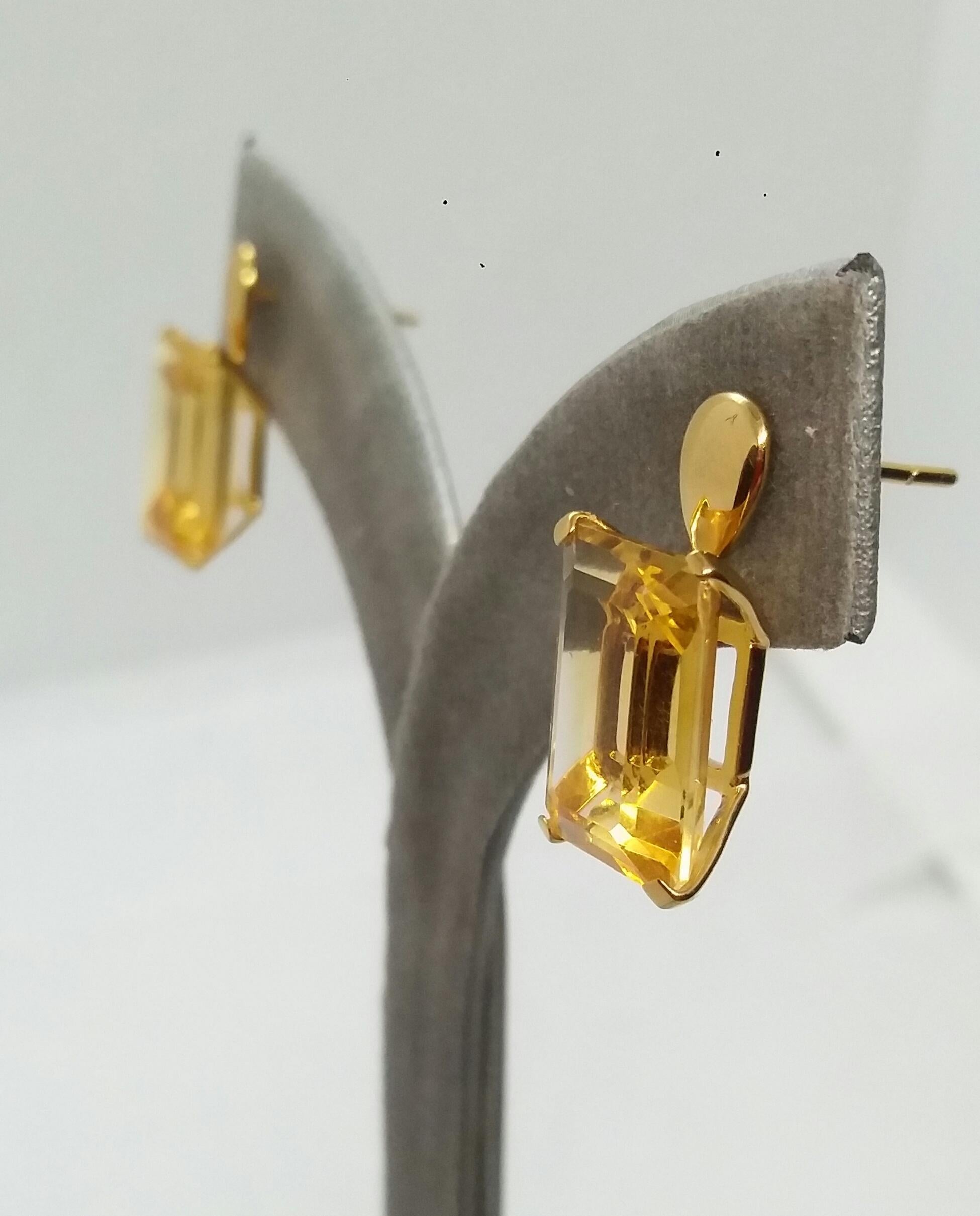 Faceted Golden Citrine Octagon Shape 14 Karat Yellow Gold Stud Earrings 3