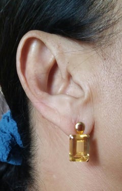 Faceted Golden Citrine Octagon Shape 14 Karat Yellow Gold Stud Earrings