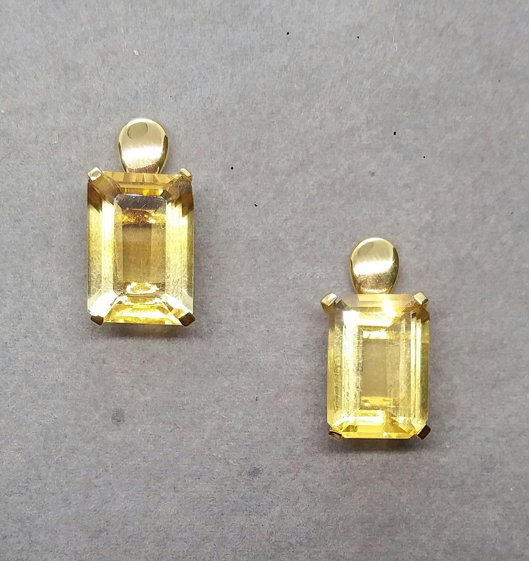 Contemporary Faceted Golden Citrine Octagon Shape 14 Karat Yellow Gold Stud Earrings For Sale
