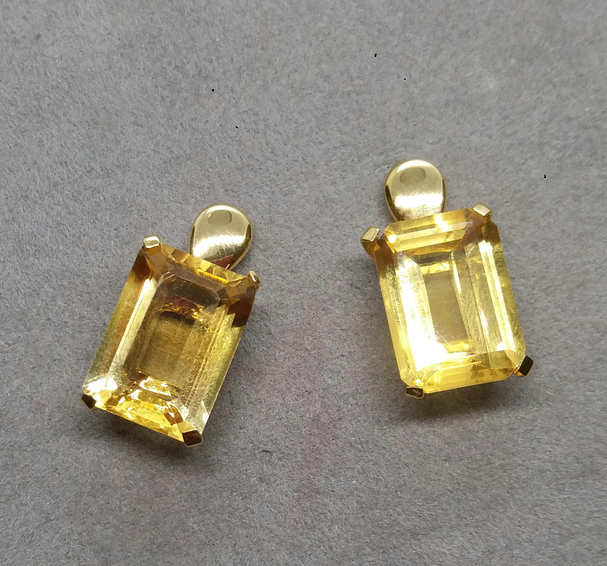 Octagon Cut Faceted Golden Citrine Octagon Shape 14 Karat Yellow Gold Stud Earrings For Sale