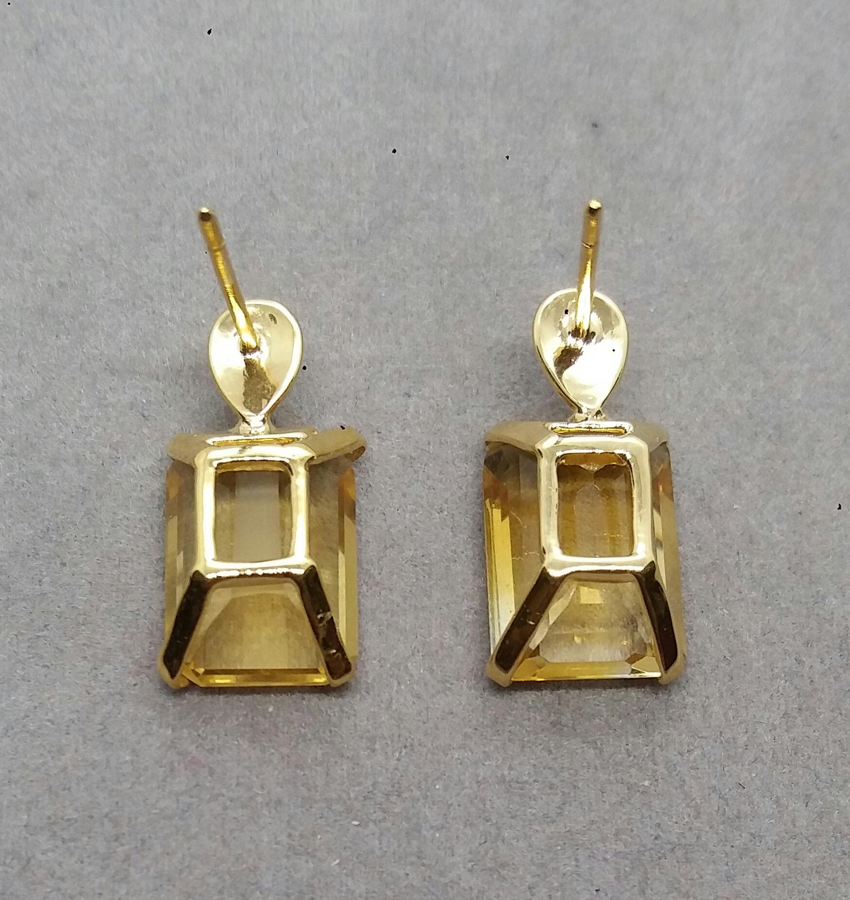 Faceted Golden Citrine Octagon Shape 14 Karat Yellow Gold Stud Earrings In Good Condition For Sale In Bangkok, TH