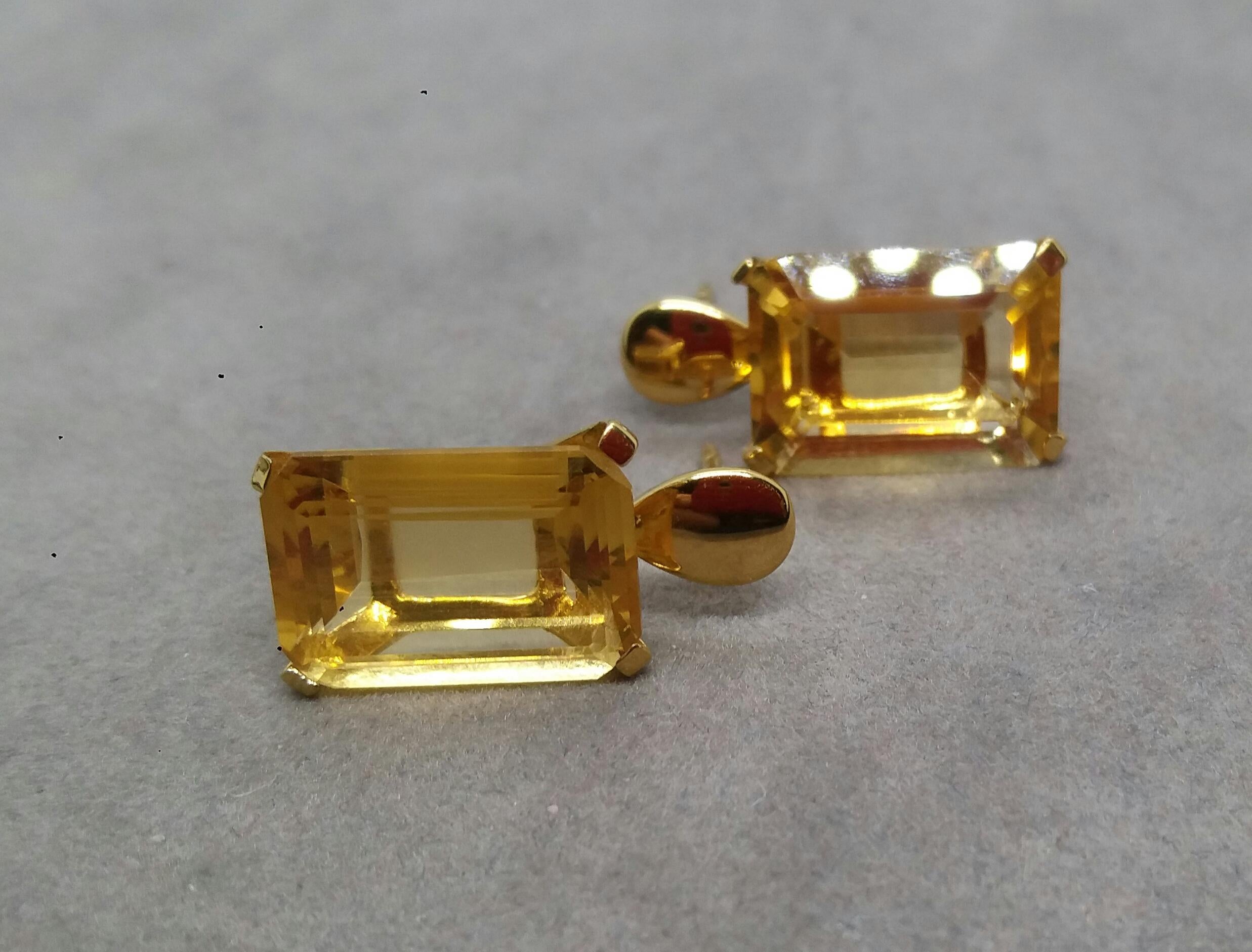 Contemporary Faceted Golden Citrine Octagon Shape 14 Karat Yellow Gold Stud Earrings