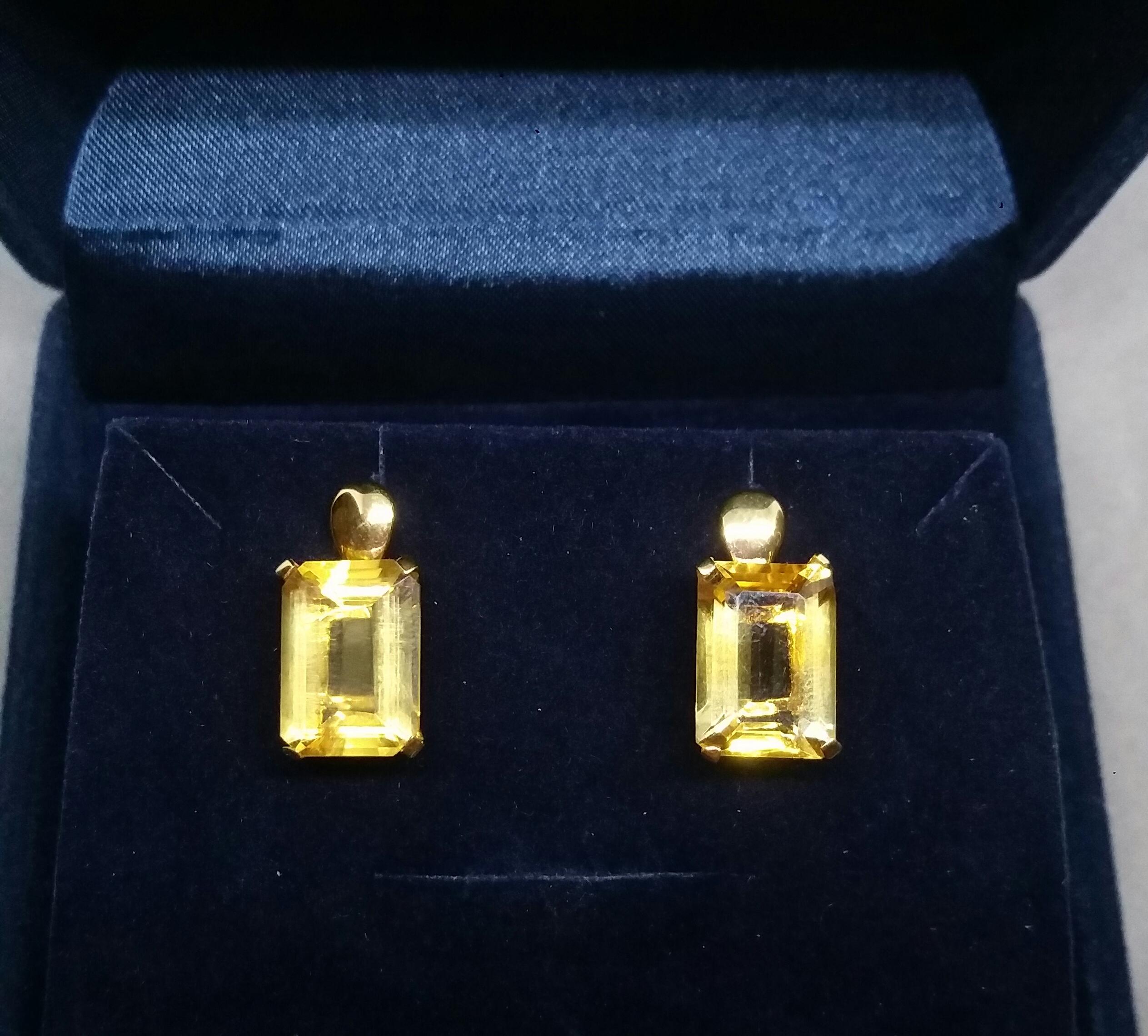 Octagon Cut Faceted Golden Citrine Octagon Shape 14 Karat Yellow Gold Stud Earrings